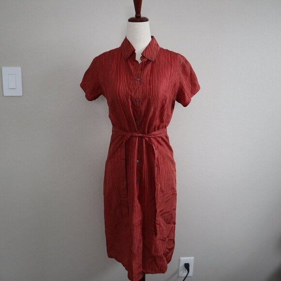 Banana Republic Orange Striped Silk Button Down Dress Size 4 - Picture 1 of 6